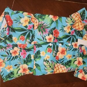 Tropical Pineapple Floral Button-Up Shirt  And Shorts Matching Set Resort Wear